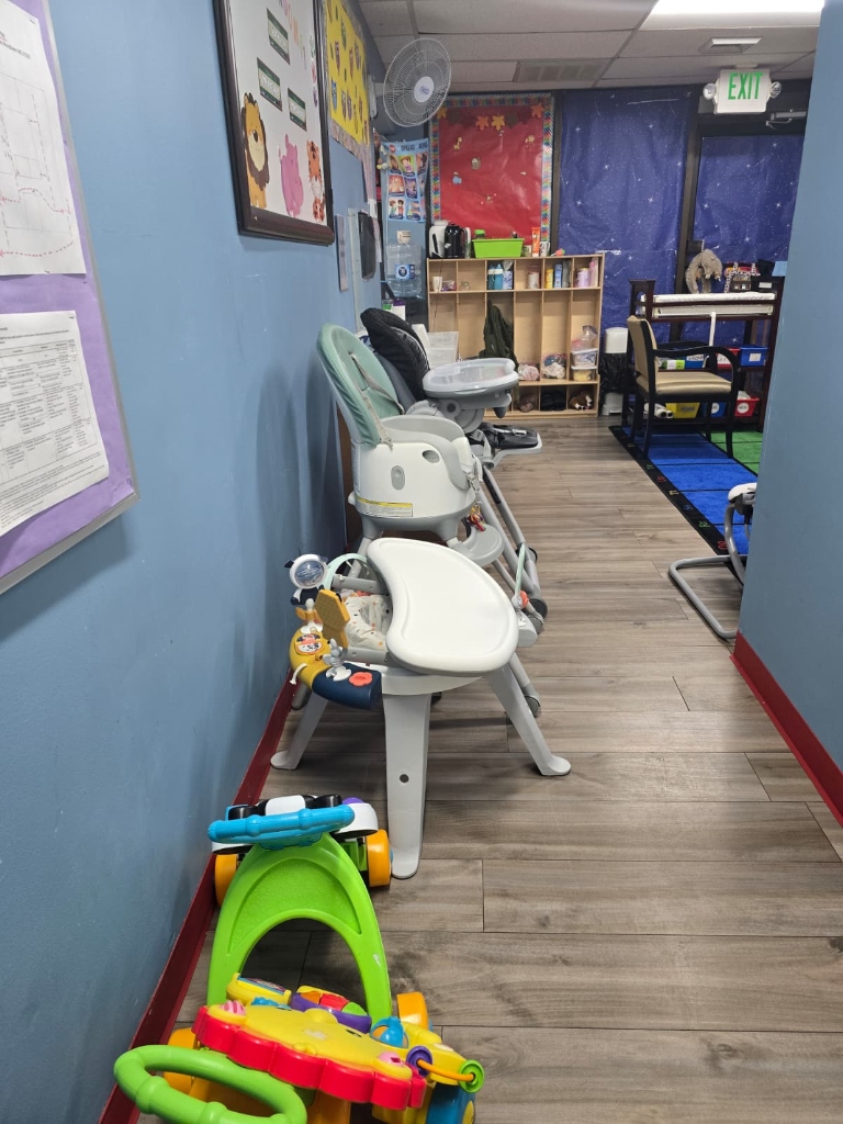 Organized hallway with high chairs