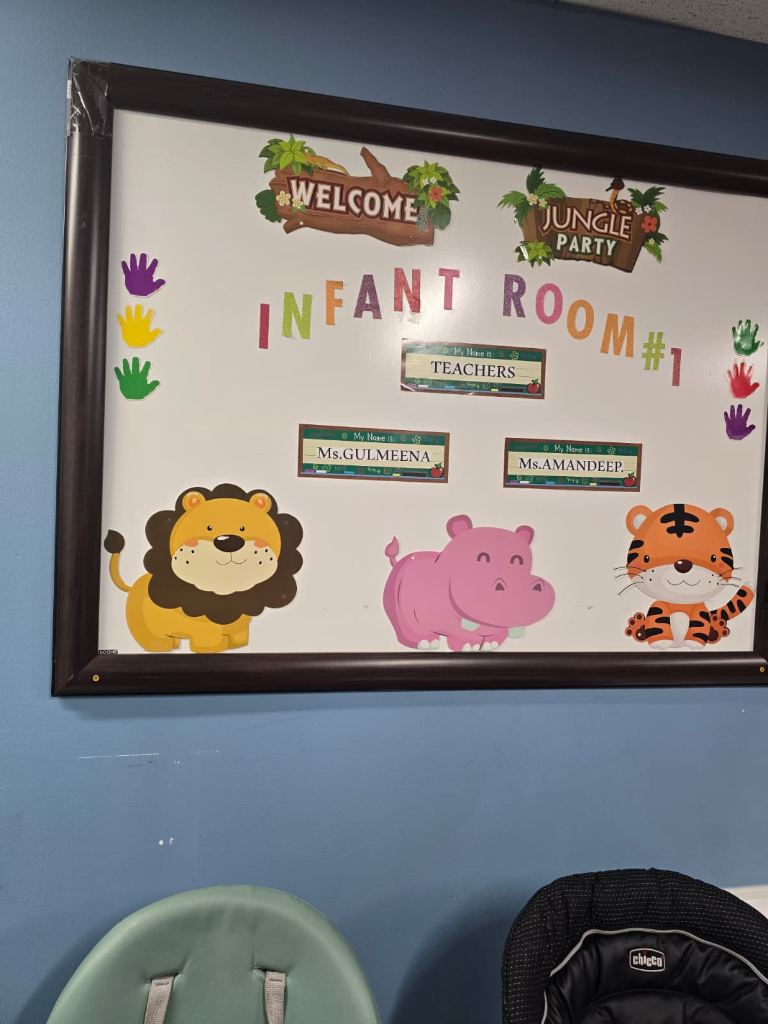 Staff welcome board with infant room teachers